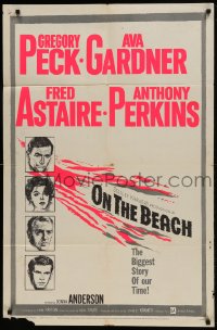9p626 ON THE BEACH 1sh 1959 art of Gregory Peck, Ava Gardner, Fred Astaire & Anthony Perkins!