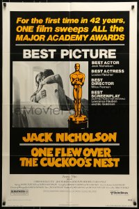 9p630 ONE FLEW OVER THE CUCKOO'S NEST awards 1sh 1975 Nicholson & Sampson, Forman, Best Picture!