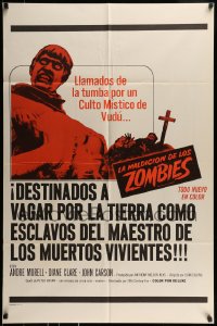9p675 PLAGUE OF THE ZOMBIES Spanish/US 1sh 1966 Hammer horror, great undead monster image!