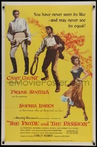 9p688 PRIDE & THE PASSION 1sh 1957 art of Cary Grant w/sword, Frank Sinatra w/whip, Sophia Loren!