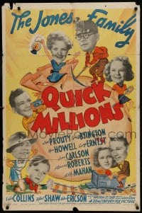 9p701 QUICK MILLIONS 1sh 1939 Buster Keaton, art of Jones Family prospecting and on railroad car!
