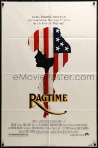 9p706 RAGTIME 1sh 1981 James Cagney, cool patriotic American flag art, directed by Milos Forman!