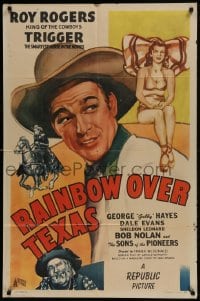 9p709 RAINBOW OVER TEXAS 1sh 1946 art of Roy Rogers, sexy Dale Evans, Trigger & Gabby Hayes!