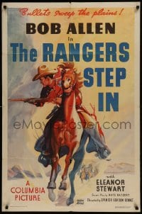 9p713 RANGERS STEP IN 1sh 1937 art of cowboy Bob Allen on horse, bullets sweep the plains!
