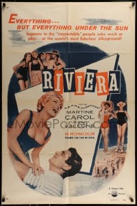 9p729 RIVIERA 1sh 1954 sexy laughing Martine Carol in swimsuit lifted by Raf Vallone!