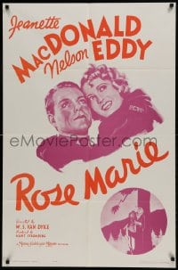 9p746 ROSE MARIE 1sh R1962 headshot of Jeanette MacDonald & with Mountie Nelson Eddy!