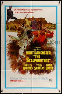 9p768 SCALPHUNTERS 1sh 1968 great art of Burt Lancaster & Ossie Davis fighting in mud!
