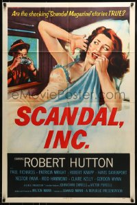 9p769 SCANDAL INC. 1sh 1956 Robert Hutton, art of paparazzi photographing sexy woman in bed!