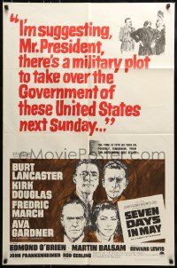 9p783 SEVEN DAYS IN MAY 1sh 1964 art of Burt Lancaster, Kirk Douglas, Fredric March & Ava Gardner!