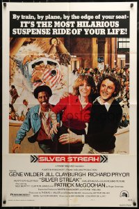 9p798 SILVER STREAK style A 1sh 1976 art of Gene Wilder, Richard Pryor & Jill Clayburgh by Gross!