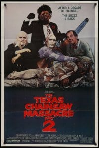 9p891 TEXAS CHAINSAW MASSACRE PART 2 1sh 1986 Tobe Hooper horror sequel, cool family portrait!