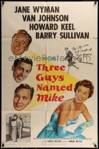 9p904 THREE GUYS NAMED MIKE 1sh 1951 the life, loves & laughs of gorgeous airline hostesses!