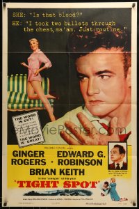 9p910 TIGHT SPOT 1sh 1955 wounded Brian Keith, art of sexy Ginger Rogers, great tagline!