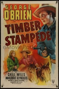 9p911 TIMBER STAMPEDE style A 1sh R1948 George O'Brien, Chill Wills, Marjorie Reynolds!