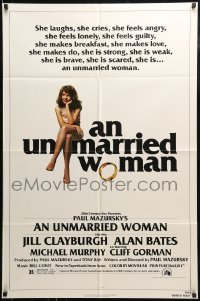 9p936 UNMARRIED WOMAN 1sh 1978 Paul Mazursky directed, sexy Jill Clayburgh sitting on title!