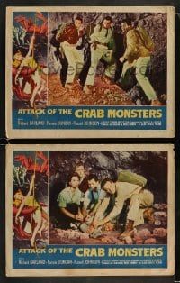 9r869 ATTACK OF THE CRAB MONSTERS 2 LCs 1957 Roger Corman sci-fi/horror, classic border art!