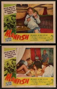 9r939 MANFISH 2 LCs 1956 Lon Chaney Jr., John Bromfield, cool ocean scuba diving border art!