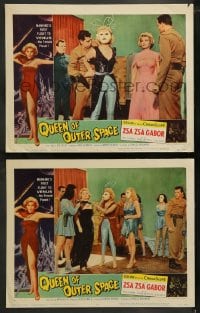9r963 QUEEN OF OUTER SPACE 2 LCs 1958 sexy Zsa Zsa Gabor & Laurie Mitchell on Venus!