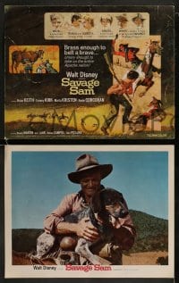 9r345 SAVAGE SAM 8 LCs 1963 Disney, art of boy & dog fighting Native American, Old Yeller sequel!