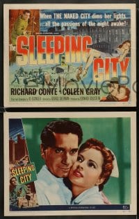 9r371 SLEEPING CITY 8 LCs 1950 Richard Conte, Alex Nicol, Coleen Gray, New York City film noir!