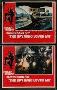 9r758 SPY WHO LOVED ME 4 LCs 1977 Roger Moore as Bond, Bob Peak border art, action scenes!