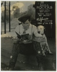 9s154 BOYS WILL BE BOYS 7.5x9.5 still 1921 great c/u of Will Rogers reading book with dog!