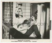 9s157 BREAKFAST AT TIFFANY'S 8.25x10 still 1961 wonderful c/u of Audrey Hepburn playing guitar!