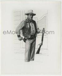 9s227 COWBOYS 8x10 still 1972 great artwork of John Wayne holding rifle by saloon doors!