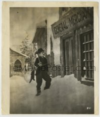 9s374 GOLD RUSH 8.25x9.5 still 1925 Tramp Charlie Chaplin with shovel & cane in snow by store!