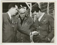 9s398 GREAT ESCAPE candid 8x10.25 still 1963 James Garner's belt inspected by Sturges & executive!