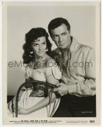 9s441 HOT BLOOD 8x10.25 still 1956 great portrait of Cornel Wilde with whip & sexy Jane Russell!
