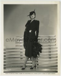 9s518 KAY FRANCIS 8x10 still 1941 full-length modeling a sexy dress, hat & fur coat!