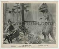 9s537 LAND UNKNOWN 8x10 still 1957 great special effects image of men shooting at phony dinosaur!