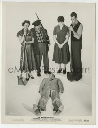 9s937 TROUBLE WITH HARRY 8x10.25 still 1955 Forsythe, MacLaine, Gwenn & Natwick over dead Harry!