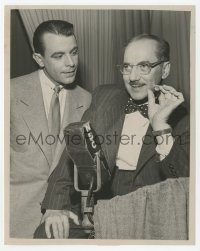 9s991 YOU BET YOUR LIFE radio 7x9 still 1950s Groucho Marx & George Fenneman by NBC microphone!