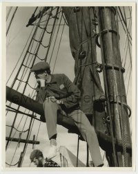 9s635 MOBY DICK candid English 8x10.25 still 1956 director John Huston watches from the ship's rigging!