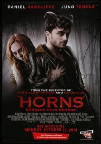 9t093 HORNS advance Canadian 1sh 2013 creepy horror image of Daniel Radcliffe & Juno Temple!