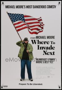 9t103 WHERE TO INVADE NEXT Canadian 1sh 2016 Michael Moore political documentary, waving U.S. flag