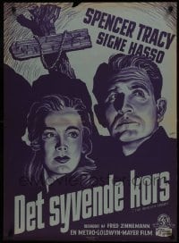 9t336 SEVENTH CROSS Danish 1952 Gaston art of Spencer Tracy in his greatest role, Signe Hasso!