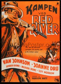 9t340 SIEGE AT RED RIVER Danish 1954 artwork of Van Johnson & Joanne Dru!