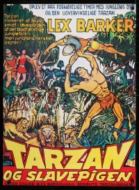 9t347 TARZAN & THE SLAVE GIRL Danish R1970s art of Lex Barker fighting off invaders!
