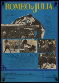9t480 ROMEO & JULIET East German 16x23 1969 Franco Zeffirelli's version of Shakespeare's play!