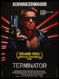 9t242 TERMINATOR French 24x32 1985 close up of classic cyborg Arnold Schwarzenegger with gun!