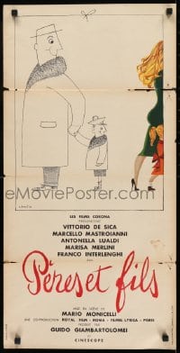 9t248 TAILOR'S MAID French 16x31 1959 C. Broutin artwork of Vittorio De Sica and son, Mastroianni!