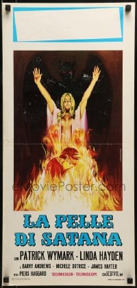 9t623 BLOOD ON SATAN'S CLAW Italian locandina 1971 Piovano art of sexy girl, demon and flames!