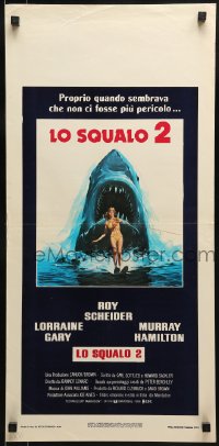 9t659 JAWS 2 Italian locandina 1978 giant shark attacking girl on water skis by Lou Feck!