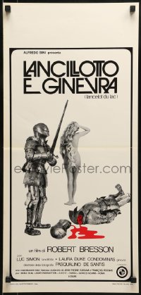 9t662 LANCELOT OF THE LAKE Italian locandina 1974 Bresson, cool art of knight & nude woman!