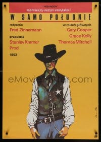 9t713 HIGH NOON Polish 26x38 R1987 Marszalek art of Gary Cooper, Fred Zinnemann cowboy classic!