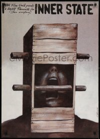 9t717 INNER STATE export Polish 26x37 1989 Andrzej Pagowski artwork of wild head in contraption!
