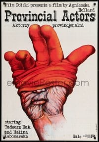 9t728 PROVINCIAL ACTORS export Polish 27x38 1979 Andrzej Pagowski art of face-hand wearing a glove!